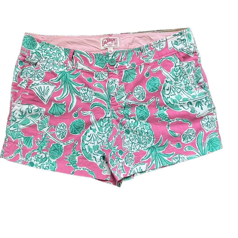 2011 Lilly Pulitzer Callahan Shorts Preppy Pink "Scorpion Bowl" print Size 12